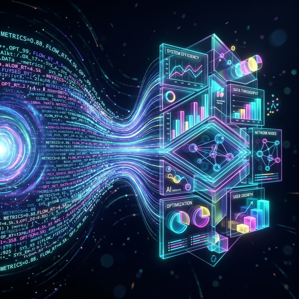 Abstract 3D visualization of text turning into data