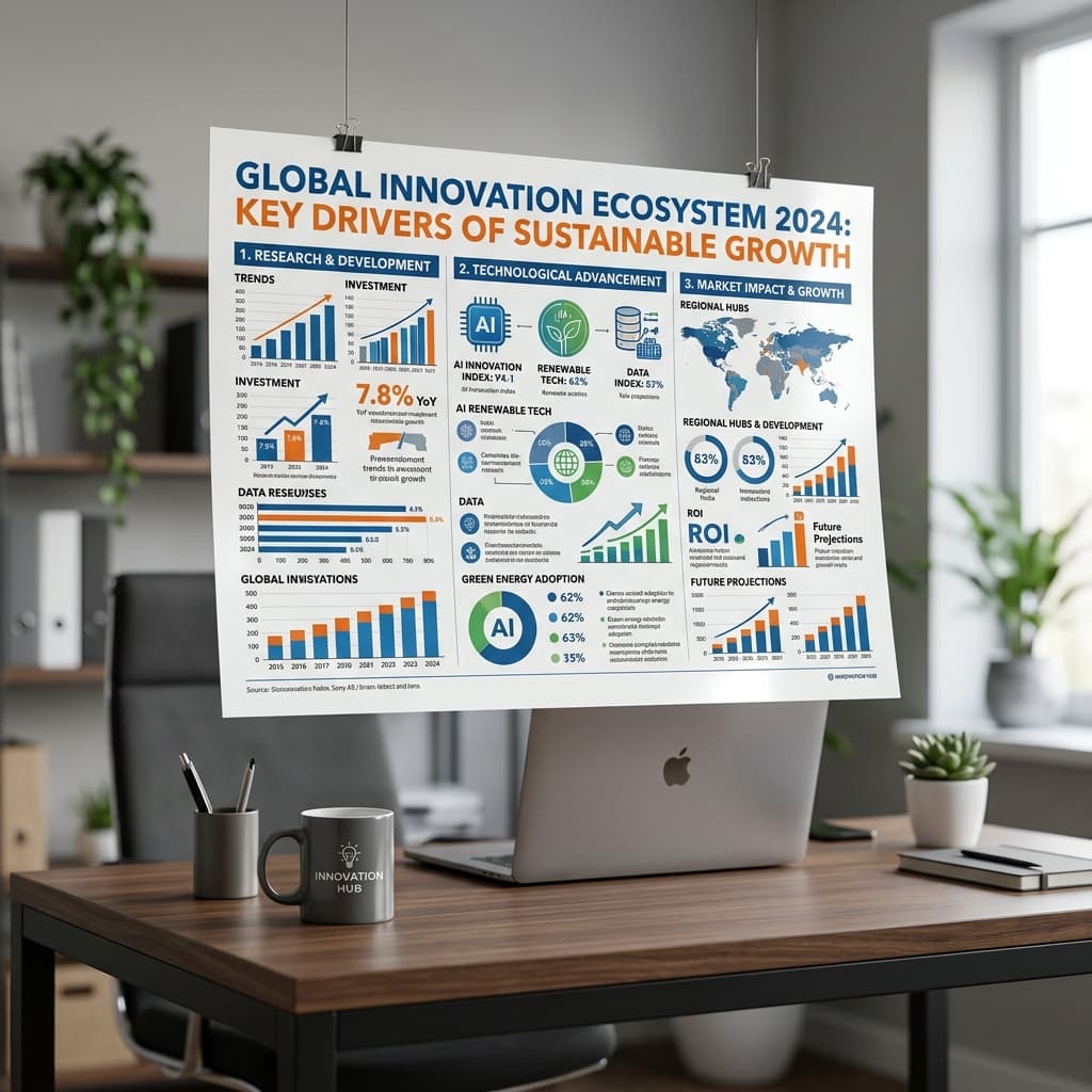 Photorealistic printed infographic on a desk